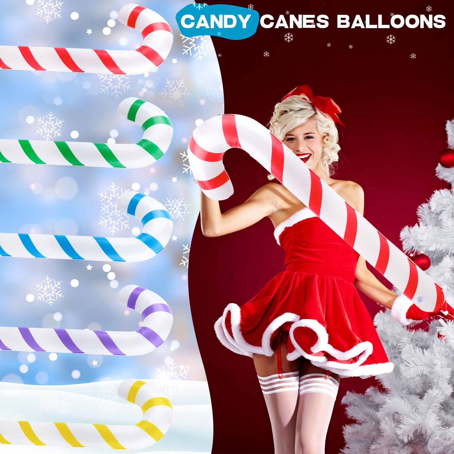 10 Pack 36 Inch Christmas Inflatable Candy Canes Xmas Candy Canes Balloons Inflatable Candy Cane Stick For Christmas Yar
