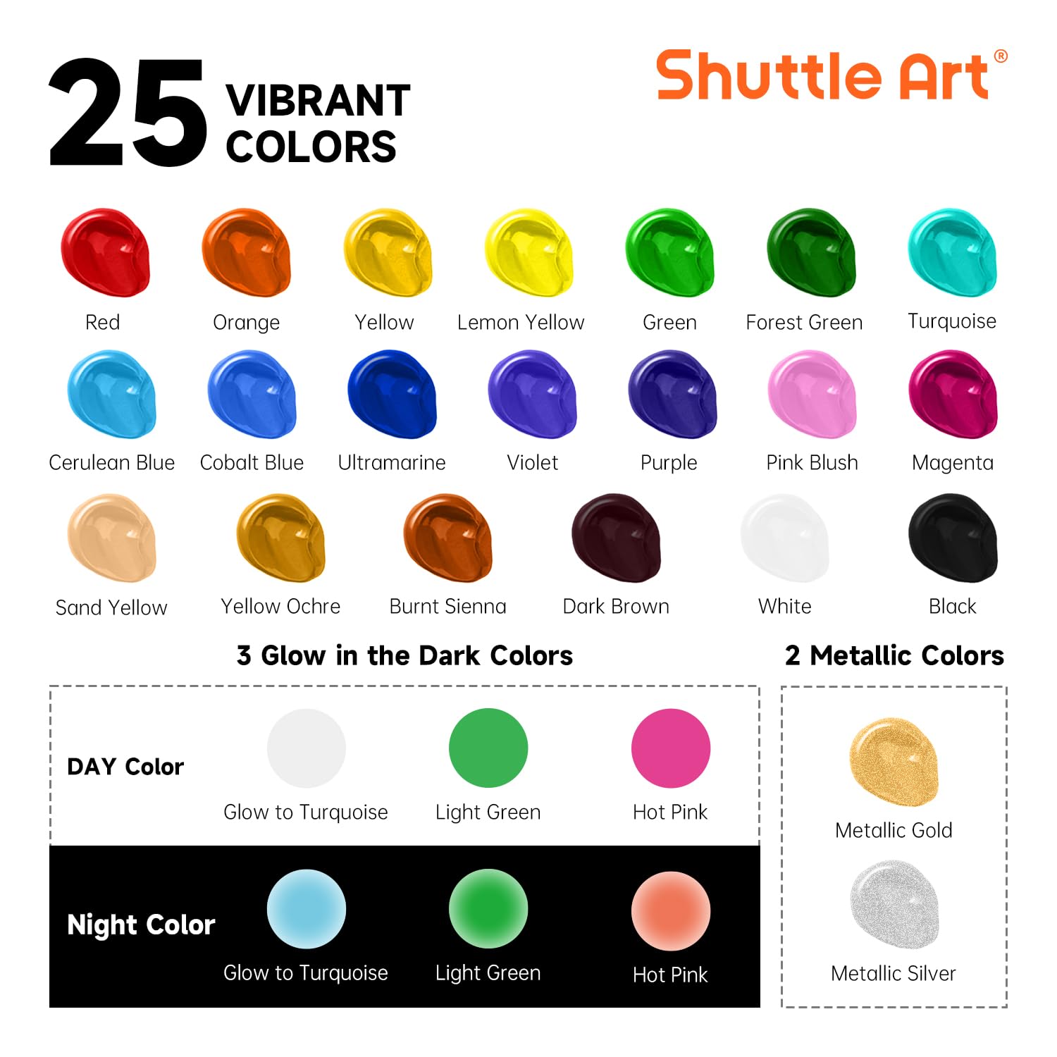 25 Colors Outdoor Acrylic Paint Set, 2Oz/60Ml Waterproof Acrylic Paint With 10 Brushes 1 Palette, Rich Pigmented Paints For Artists, Beginners On Rocks, Wood Crafts, Garden Statues