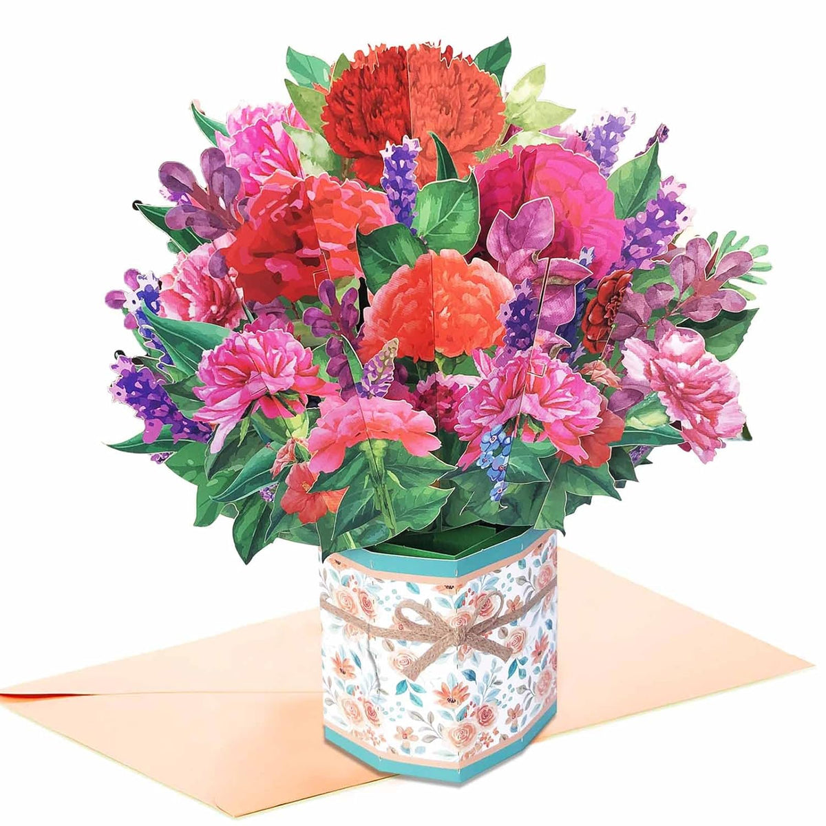 Pop Up Flower Bouquet Card, Carnation Paper Bouquet, 9 Inch 3D Pop Up Birthday Cards,Thank You Cards,Anniversary Card,Greeting Cards For Women Mom Girls,Blank Notecard And Envelope