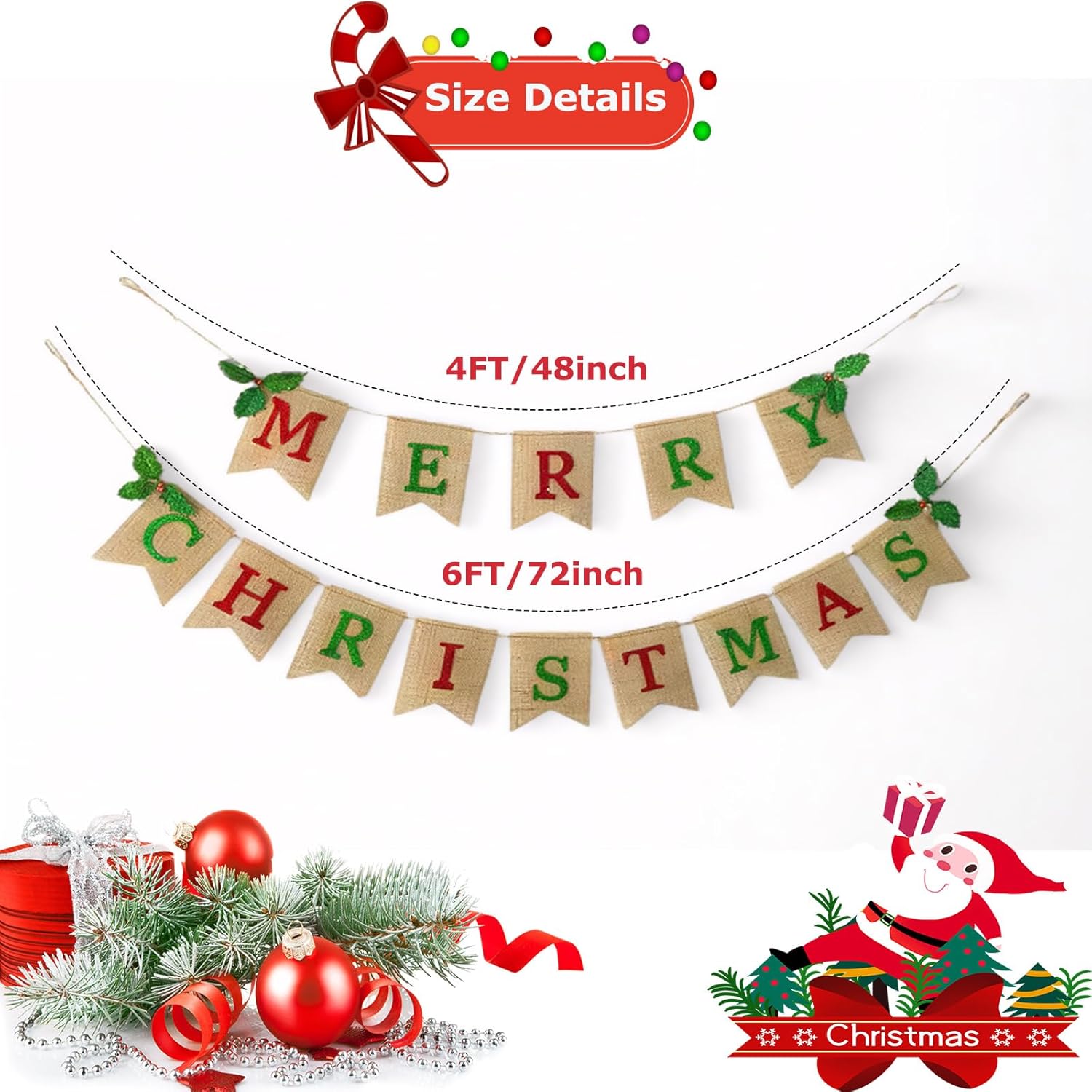10Ft Merry Christmas Burlap Banner Natural Burlap Christmas Decorations Banner With Holly Leaves Christmas Bunting Garland For Xmas Party Home Fireplace Indoor Outdoor Holiday Decor