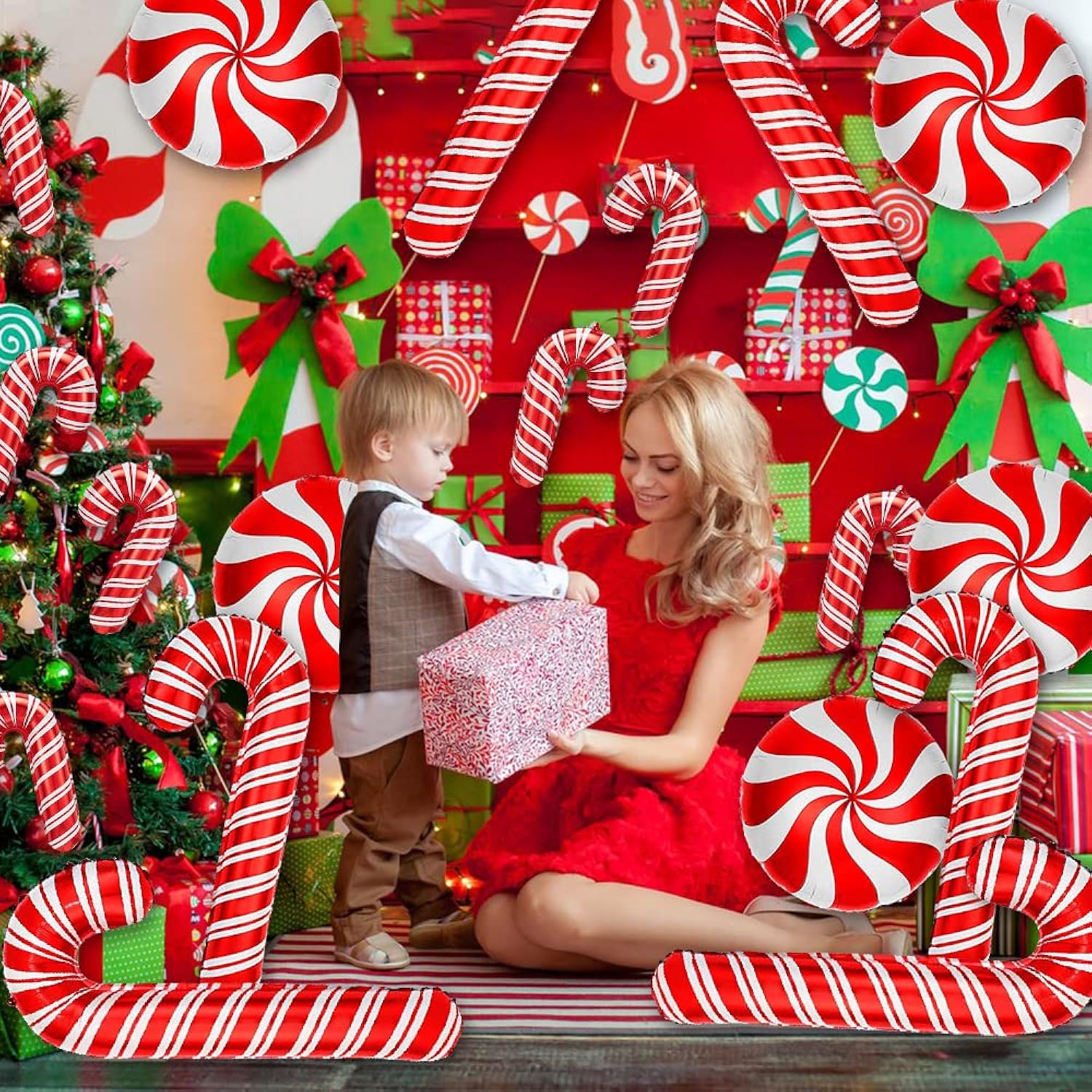 23Pcs Christmas Candy Cane Foil Balloons For Xmas Photo Backdrop Candies Theme New Year Christmas Decoration Party Supplies
