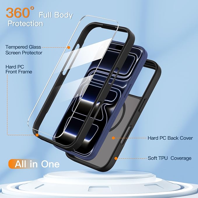 Crystal Clear Magnetic Phone Case with Stand Orange Accent for Apple iPhone 18 Pro Max and iPhone 17 Pro Max