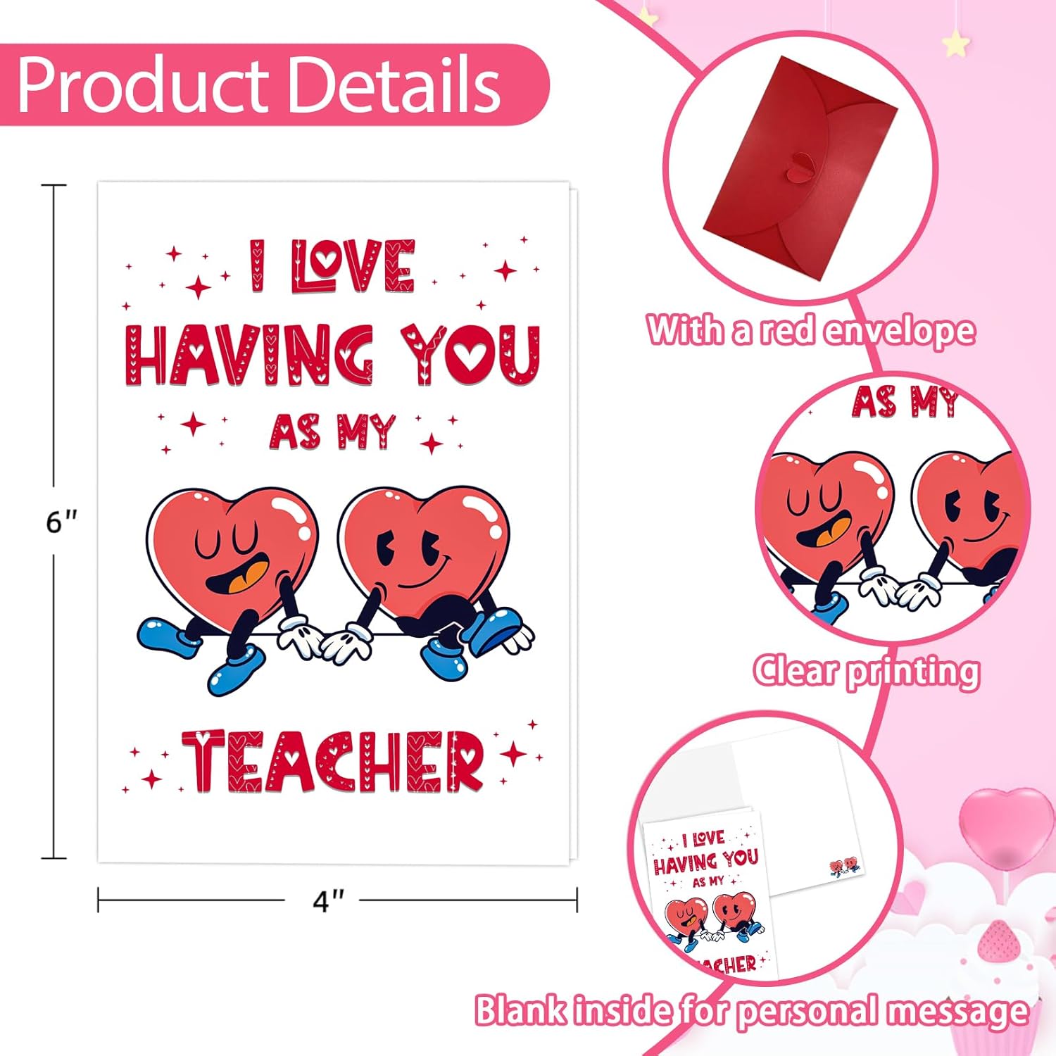 Teacher Valentine'S Day Card Teacher Gift Card Teacher Appreciation Cards For Women Men Thank You Teacher Valentine'S Day Greeting Card With Envelope For Pre-K Preschool Kindergarten Teacher