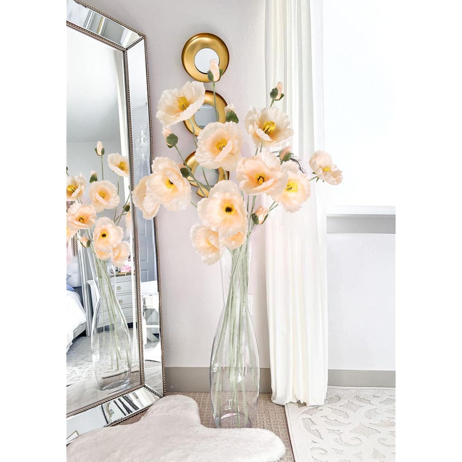 Poppy Silk Flowers,6Pcs Fake Poppy Flowers 41.3In Long Stem Poppies Flowers For Tall Vase Wedding Party Home Decor(Champagne)