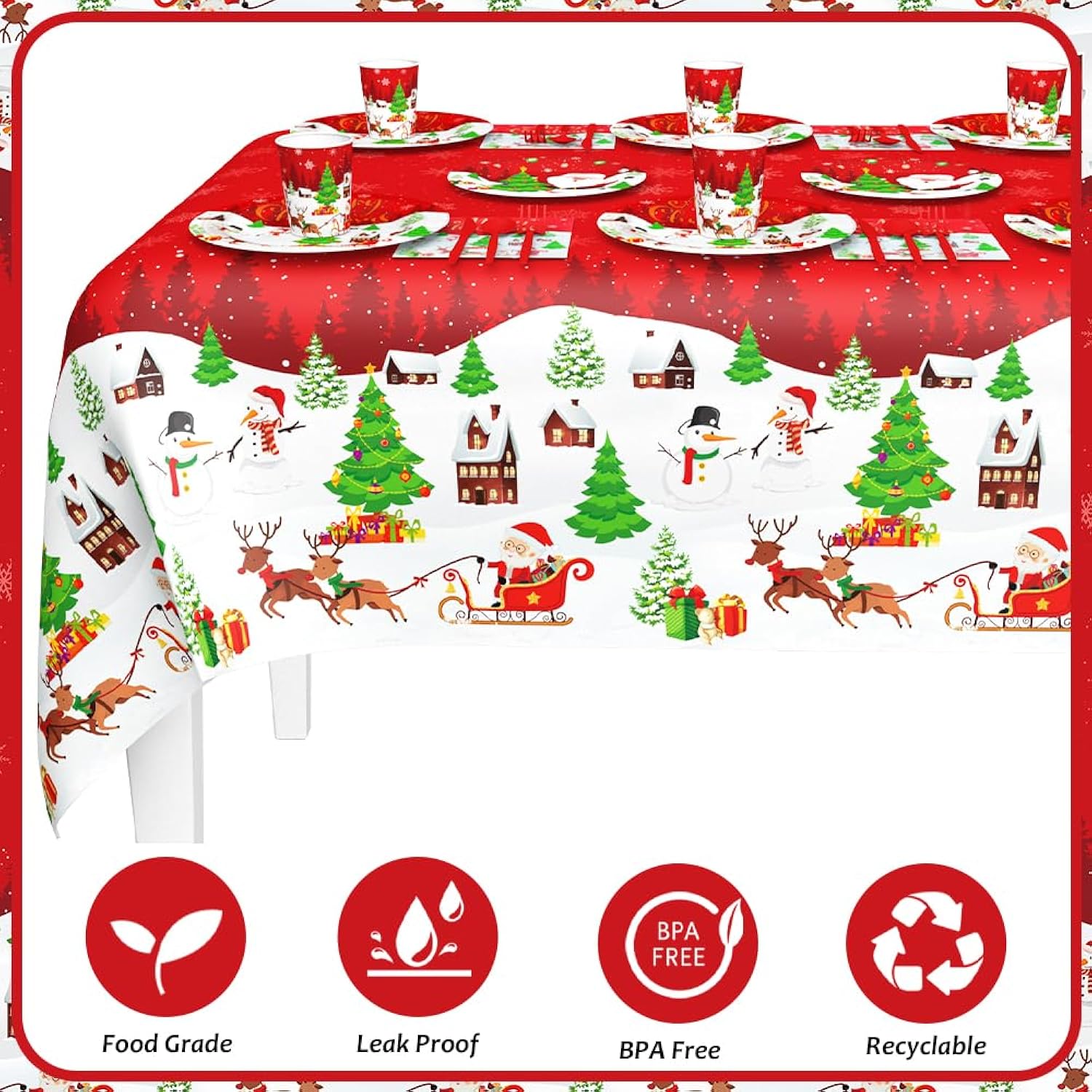 194Pcs Christmas Paper Plates And Napkins - Merry Christmas Party Decorations - Plates, Cup, Napkins, Cutlery, Tablecloth - Disposable Tableware For 24 Guests