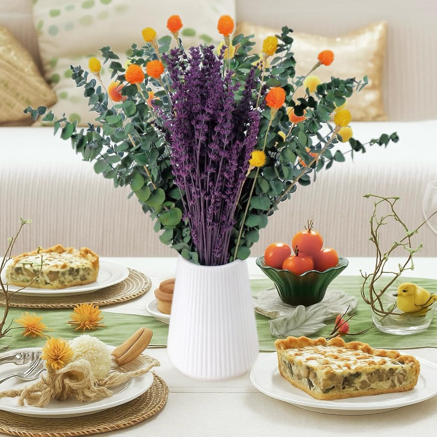120Pcs Real Dried Eucalyptus For Shower & Preserved Lavender Bouquet, 17'' Natural Globe Amaranth, Dried Flowers For Aromatherapy Home Decor