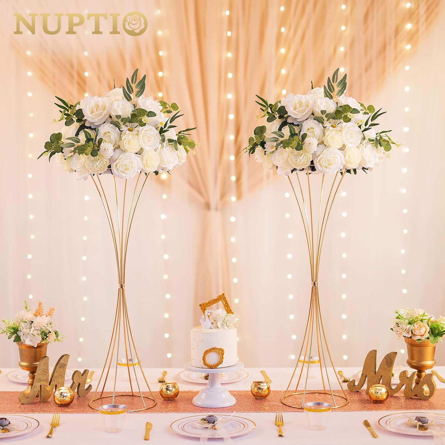 Large Flower Centerpieces For Tables: 17.7 Inch Diameter White Artificial Flower Ball Arrangement 10 Pcs For Wedding Party Centerpiece - Fake Floral Rose For Bridal Shower Decorations