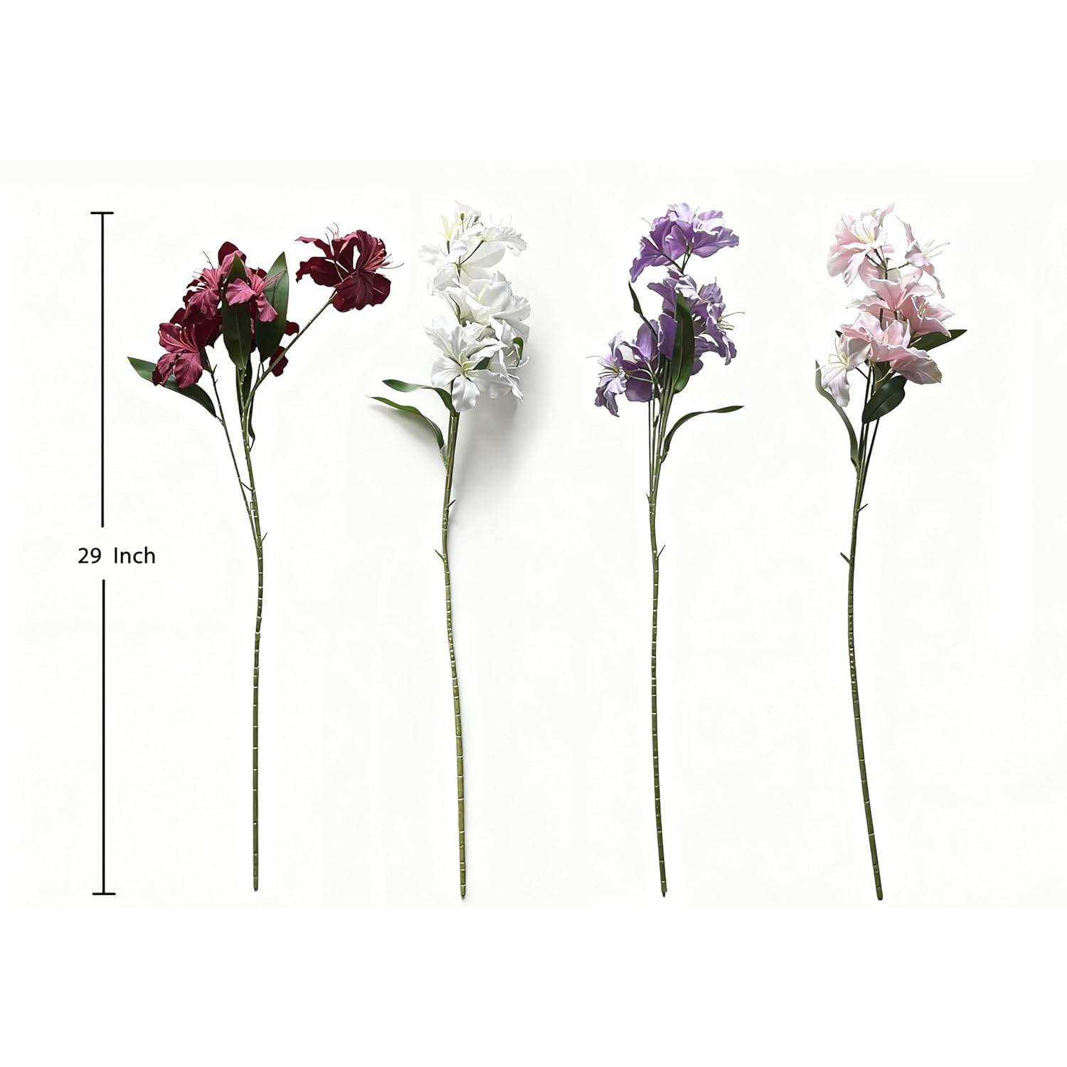 10-Bud Artificial Lily Flowers, 4 Pcs Fake Outdoor Flowers, Uv Resistant Faux Flowers For Outdoor Planters, Silk Flowers For Wedding, Party, Table Centerpiece, No Fade, Bendable Stems