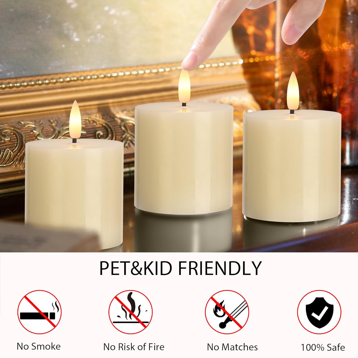 Ivory Flameless Candles Set Of 3, 3X3 Real Wax Battery Operated Candles With Remote And Timer, Led Pillar Candles Elegant Flickering Light For Wedding Table Centerpiece, Valentine Home Or Gift