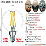 G16 E12 LED Bulb 40W Equivalent Candelabra Light Bulbs Daylight 5000K Clear Chandelier Bulb