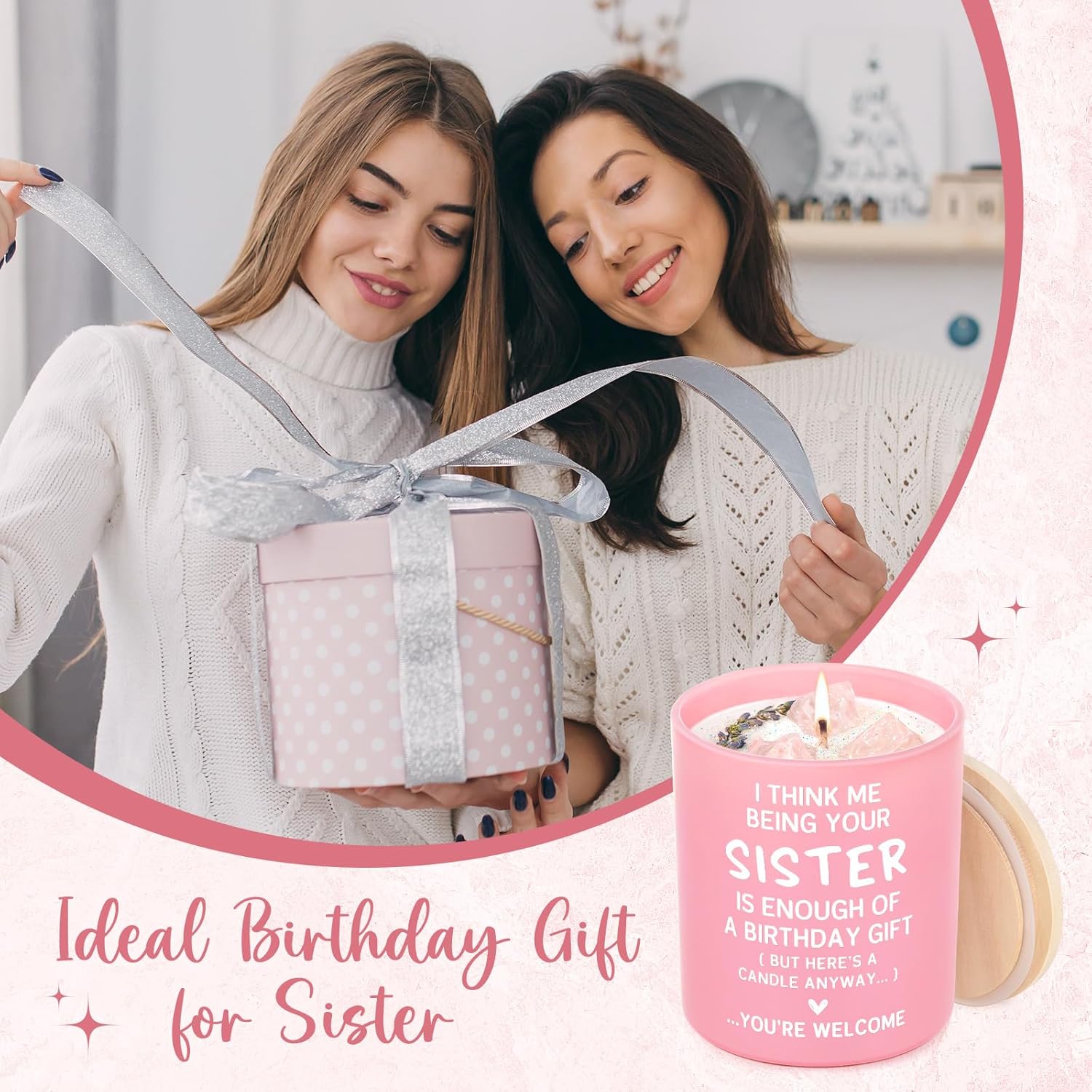 Sister Birthday Gifts, Happy Birthday Candle 10Oz, Funny Birthday Gifts For Sisters Brothers Siblings From Sister, Best Bday Gift For Big & Little Sister, Handmade Soy Wax Scented Candles
