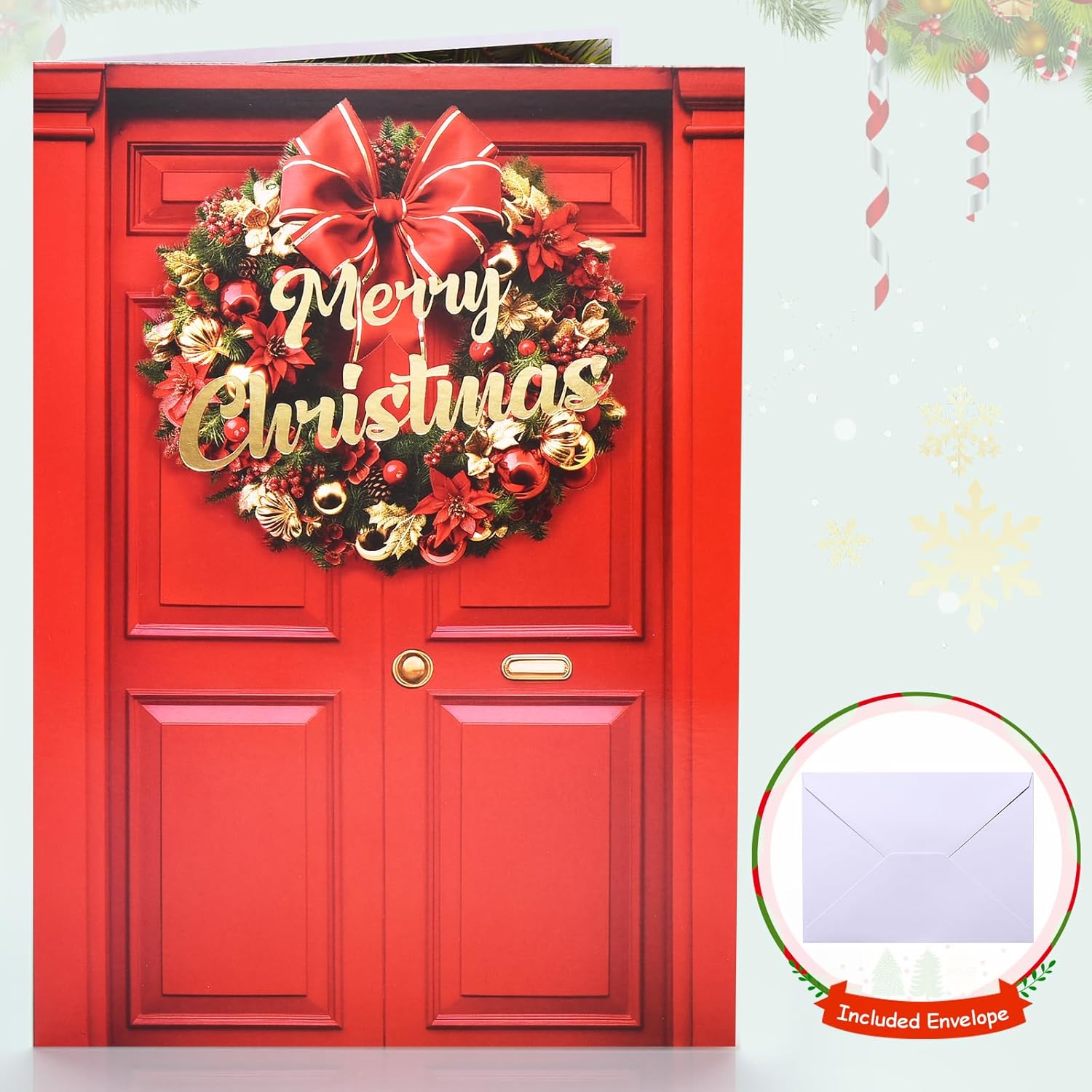 Pop Up Christmas Cards With Lights And Music, 3D Wreath Design, Handmade Musical Popup Greeting Card For Holidays Includes Envelop, Playing 'We Wish You A Merry Christmas'