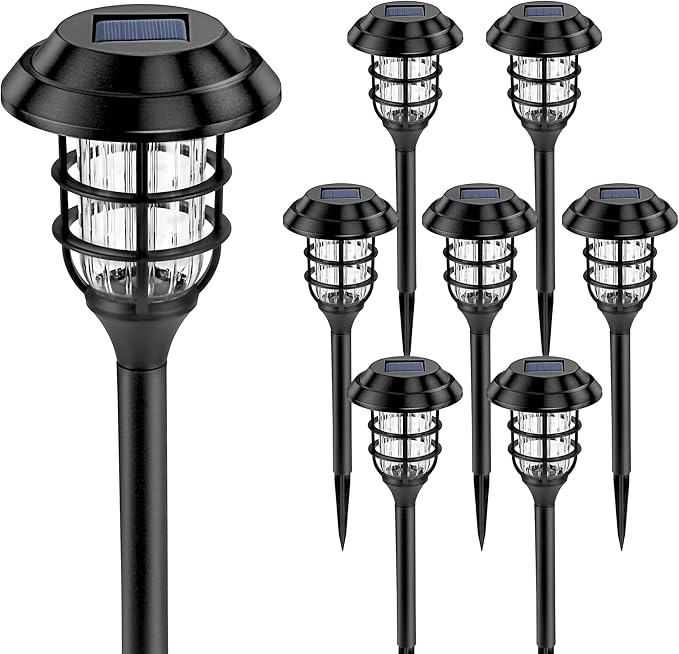 8 Pack Solar Pathway Lights Waterproof Cold White Solar Garden Landscape Lights