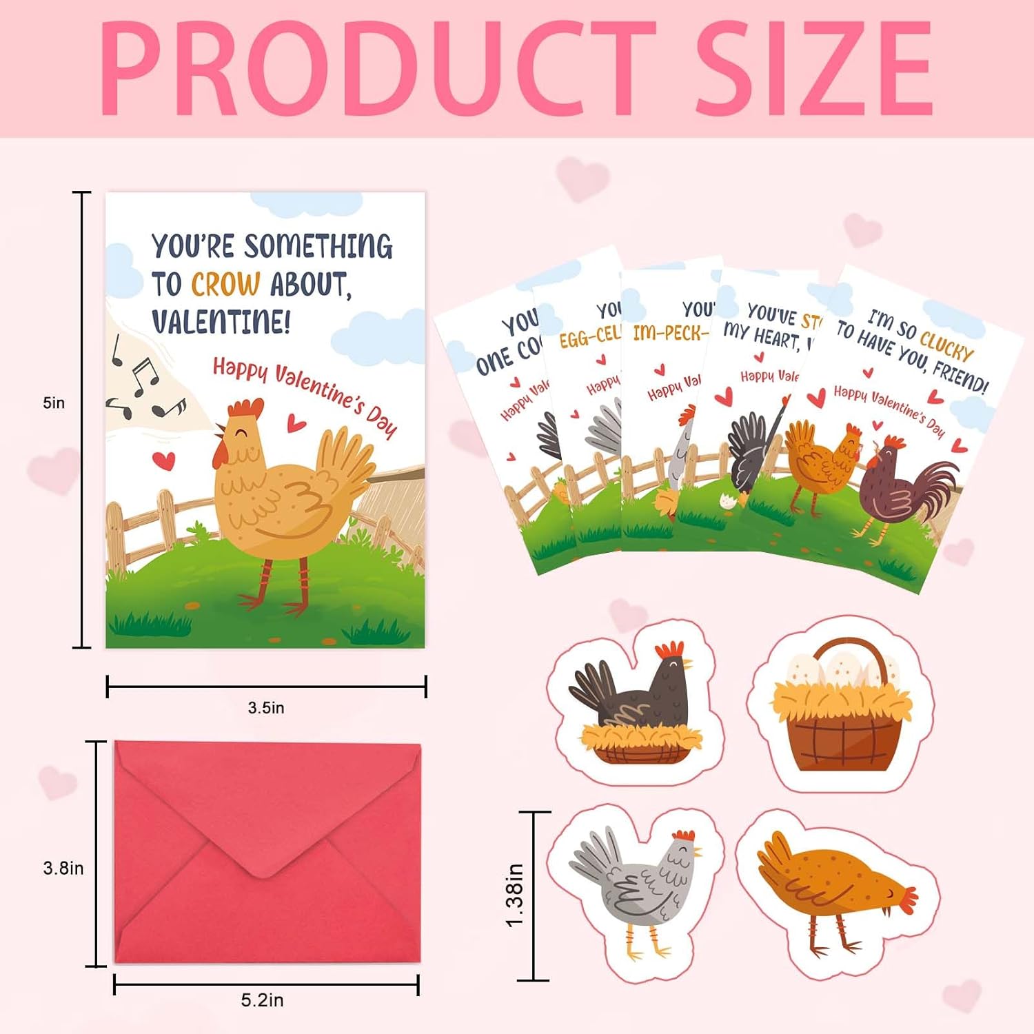 36 Pack Chicken Valentines Day Cards For School Exchange, 6 Cute Chickens Designs Happy Valentine’S Day Cards With Envelopes For Kids Teens, 3.5X5In Mini Size