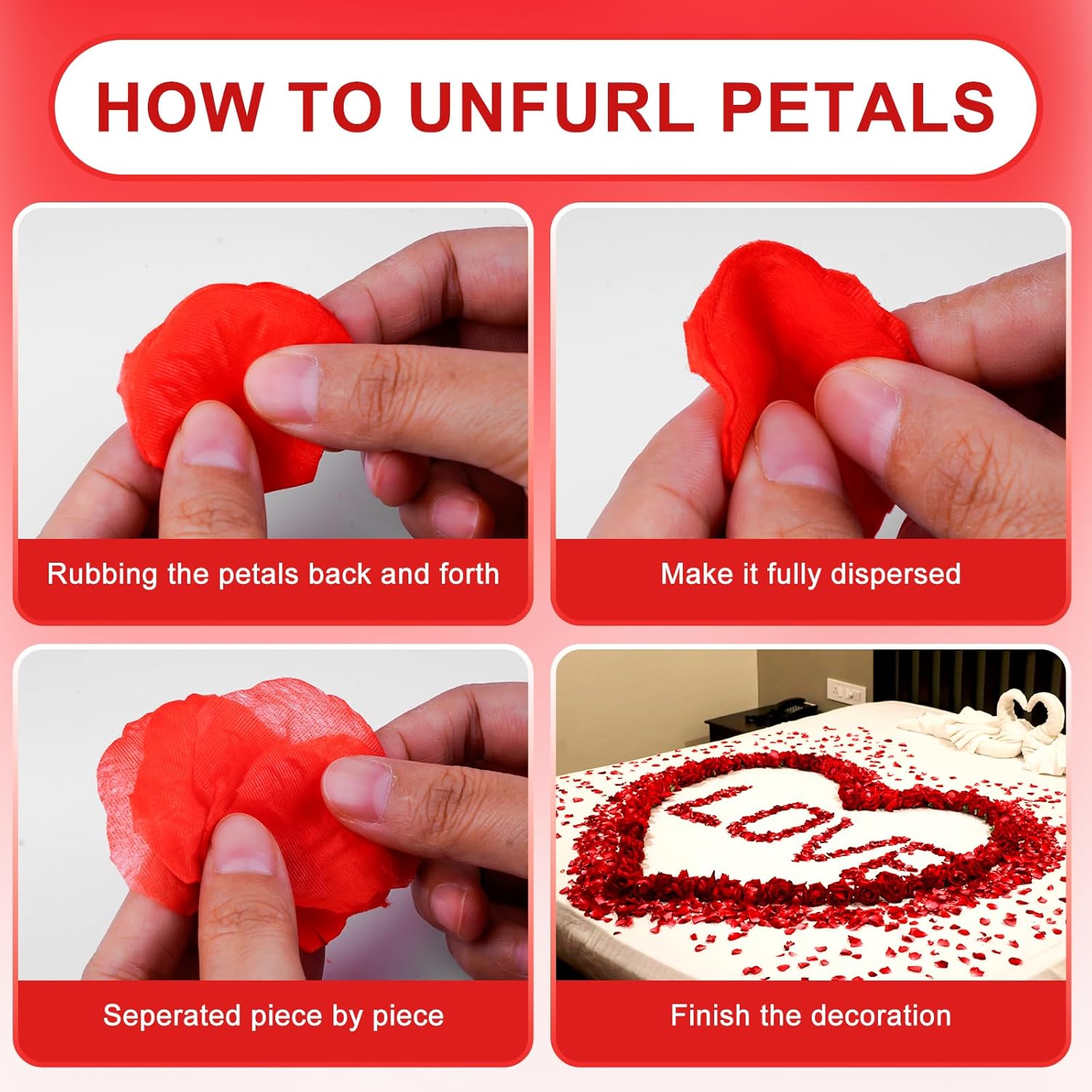 1200 Pcs Artificial Silk Rose Petals Decoration For Romantic Night, Wedding, Event, Party, Valentines,Rose Petals For Bedroom,Fake Roses Petal Faux Flowers, Artificial Roses Petals For Marry Me