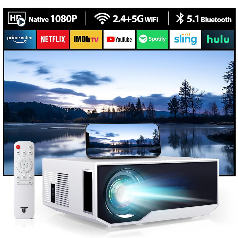 1080P Projector, WiFi, Bluetooth, Full HD, Smart, Outdoor, Android/iOS Compatible