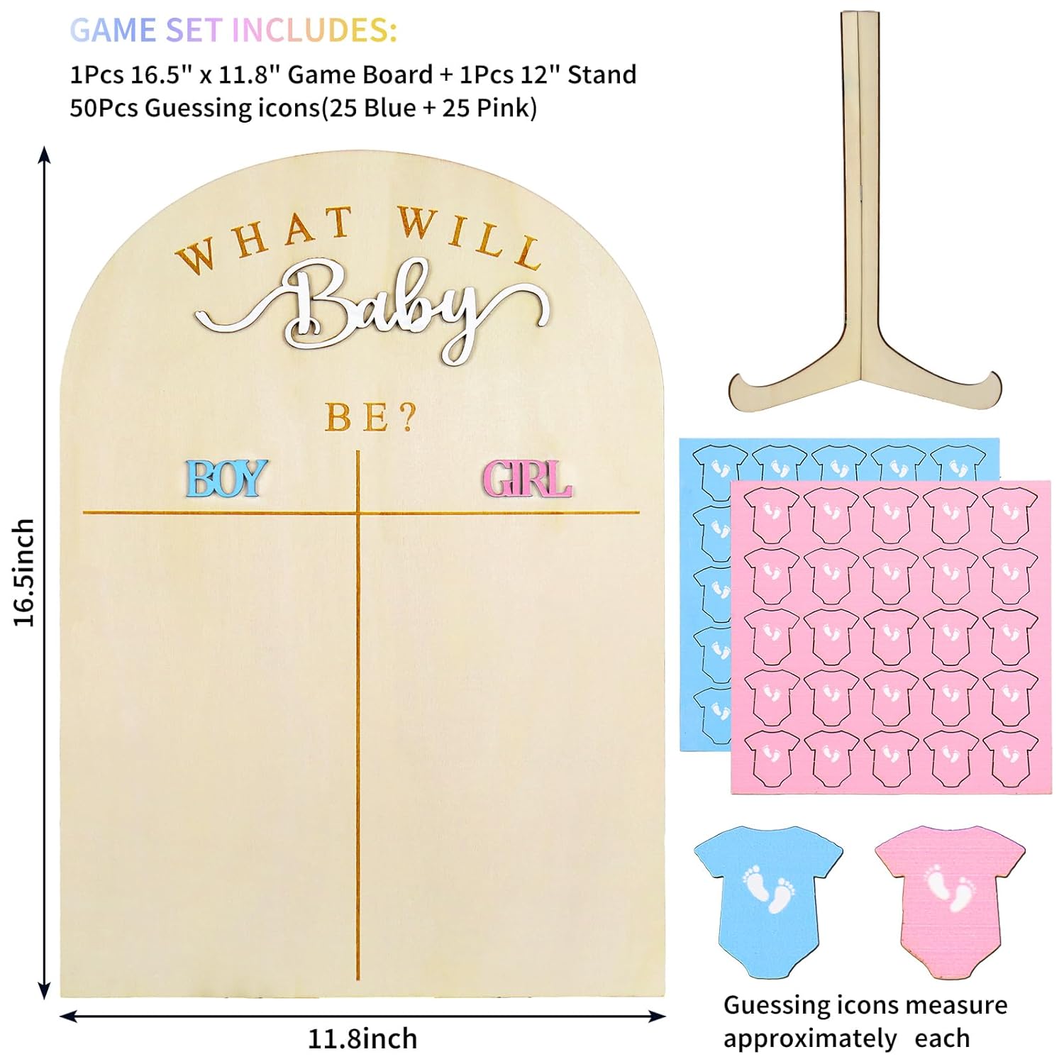 Gender Reveal Voting Board With Stand Gender Guessing Wooden Sign What Will Baby Be Girl Or Boy Display Board With Pink Blue Baby Clothes Stickers For Party Game Decor