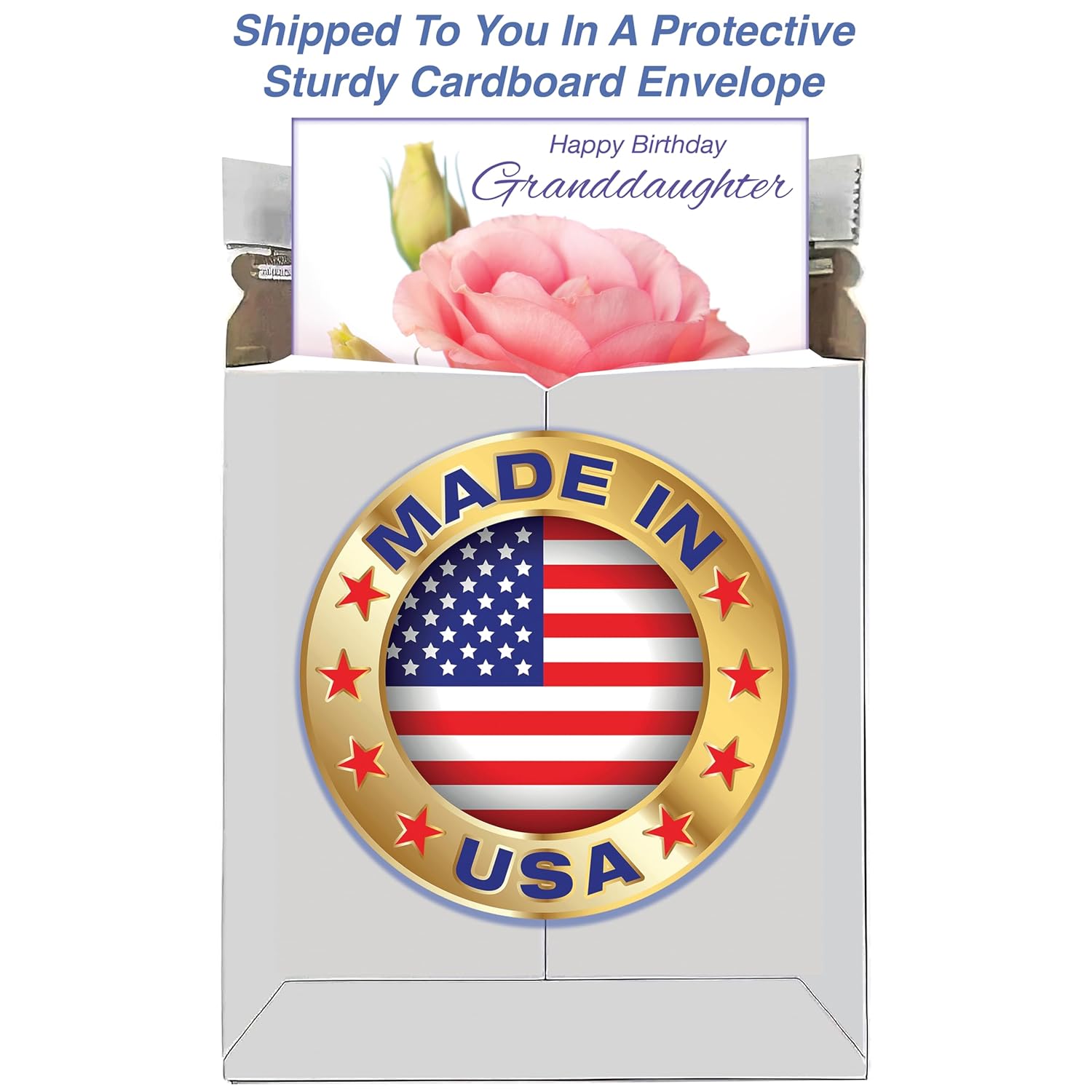 Granddaughter Birthday Card - Large Card Opens To 10" X 7.75" - Made In Usa - Perfect Pink Rose Design - Premium Envelope & Sturdy Mailer 95359