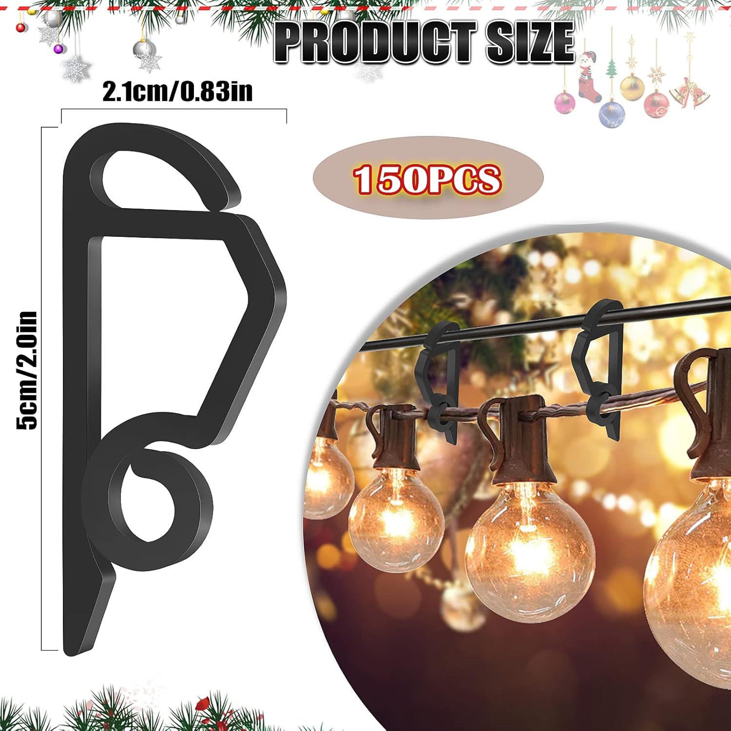 150Pcs Christmas Light Clips Outdoor Plastic Gutter Hooks Christmas Lights Hooks For Hanging Outdoor Lights Weatherproof Outdoor Holiday Light Clips For Christmas Decoration (Black)