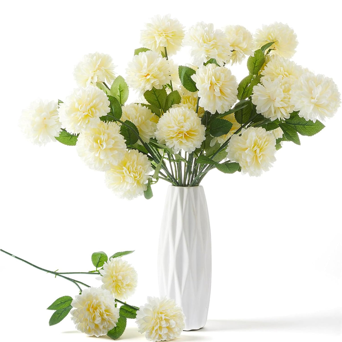 48 Heads Artificial Chrysanthemum Flowers Bouquets Plastic Hydrangea Silk Mums Hydrangea Wedding Bouquets For Home Garden Party Office Decoration Table Floral Centerpieces (Champagne)