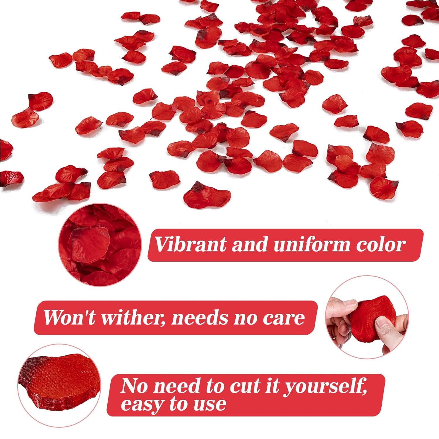 1200Pcs Artificial Flowers Rose Petals - Silk Flower Petals Fake Red Roses For Bridesmaid Gifts Anniversary Party Room Decorations Wedding Decor Bridal Shower Accessories Proposal Engagement Bulk