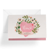Valentines Day Card For Niece | Big Pink Heart And Flowers | Your Card Helps Animals In Need |5”X7.5” | Single Card + Envelope | Women Owned Small Business Made In Usa