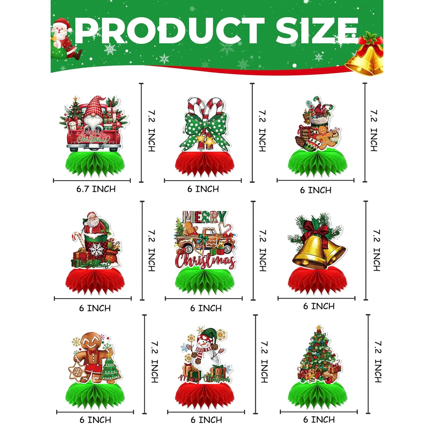 Christmas Party Table Decorations, 9Pcs 3D Christmas Honeycomb Centerpieces With Santa Claus & Snowman Designs, Festive Table Toppers For Winter Christmas Party Supplies