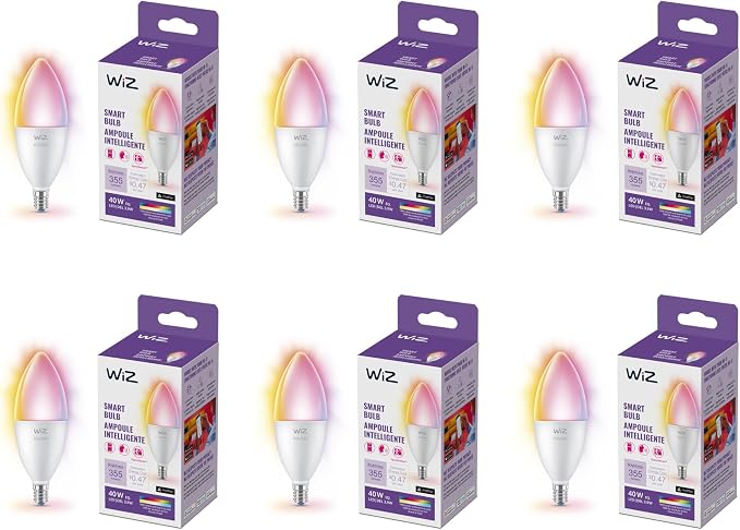 E12 Smart Candle Light Bulbs 6 Pack Matter Compatible WiFi Color Changing LED Voice App Control