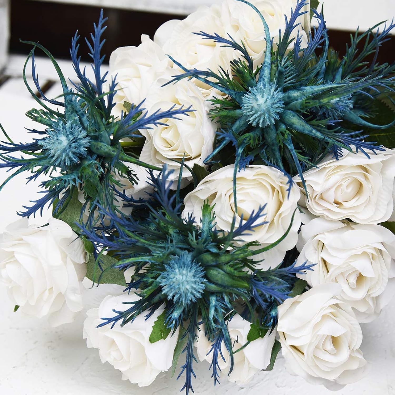 FiveSeasonStuff Real Size Artificial Thistle Flowers Real Touch 8 Stems Rustic Blue Thistle Decor Spray Eryngium | Sea Holly for Wedding Bouquet Centerpiece 26 inches