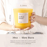 Large Scented Candle, Sicilian Lemon, 30Oz 3 Wick Huge Candle, Serene Collection Slow Burn Natural Soy Candles For Home Scented