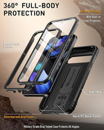 Pixel 9/9 Pro 6.3” Case, Screen Protector, Rugged, Shockproof, Kickstand, Black