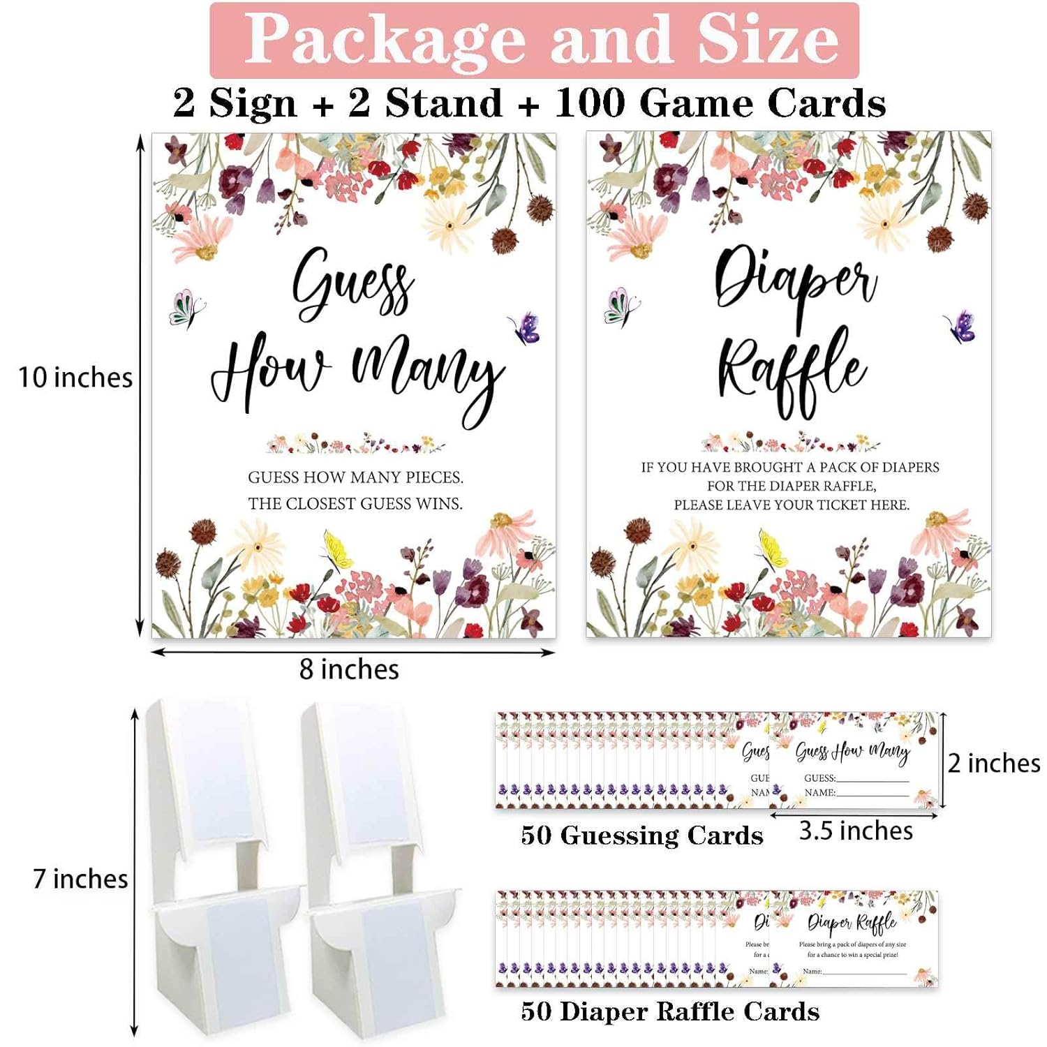 Wildflower Diaper Raffle Sign With 50 Tickets, Floral Baby In Bloom Candy Jar Guessing Game Sign With 50 Cards, Wildflower Baby Shower Decorations Game Set