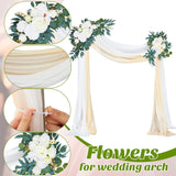 4 Pcs Wedding Arch Flowers And Drape Kit Include 2 Artificial Floral Swag And 2 White Chiffon Drapes, Faux Flower Set For Diy Wedding Party Reception Ceremony Backdrop Rose Decoration