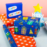 Reversible Birthday Wrapping Paper Roll - Mini Roll - 17 Inch X 10 Feet - Happy Birthday Wrapping Paper Perfect For Girls, Boys, Kids