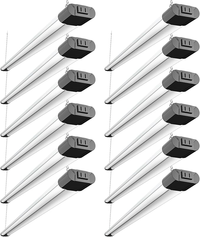 12 Pack 4FT Linkable LED Shop Lights 6500K 4400LM Cool Daylight with Reflector