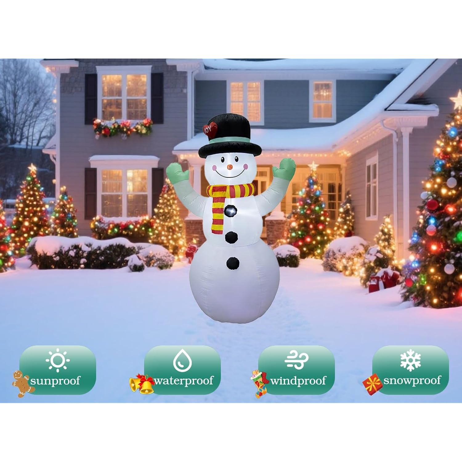 8Ft Inflatable Snowman Outdoor Christmas Decoration - Blow Up Snowman With Built-In Led Lights For Garden Lawn