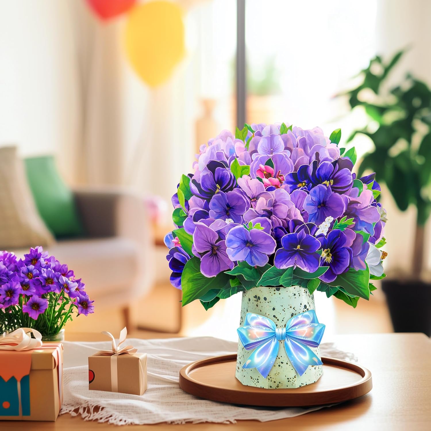 Violets Bouquet Pop Up Cards,Flower 3D Greeting Card With Envelope For Any Occasion, Birthday, Mother'S Day, Anniversary, Valentines Day, Flower Cards For Friends