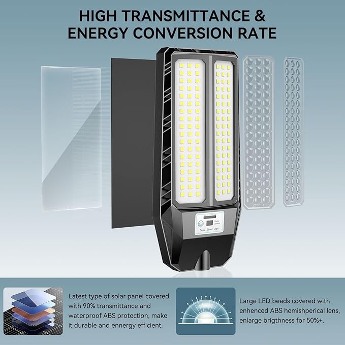 2 Pack 5000W Solar Street Lights 7000K Dusk to Dawn Motion Sensor Remote Outdoor Lights