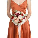 Terracotta Bridal Bouquet For Bride, Burnt Orange Wedding Bouquets For Bride Maid Of Honor Bridesmaid, 9 Inch Silk Round Artificial Wedding Flowers Bouquets, Small Bridesmaid Bouquet