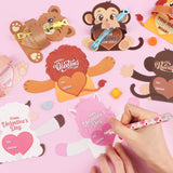 48Pcs Animal Valentines Day Candy Holder Gift Cards, Cute Valentine Craft Greeting Cards Bulk For School Gifts Exchange Classroom Prize Party Favors