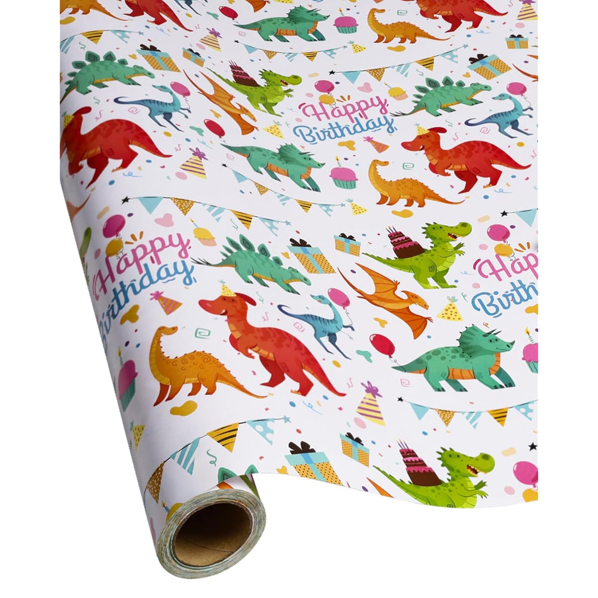 Gift Wrapping Paper Roll,Cute Dinosaurs Happy Birthday Wrapping Paper For Boys,Wrapping Paper Rolls Gift Wrap Paper Dinosaur Parties,Baby Showers,Happy Bday Wrap,17 Inch X 120 Inch Per Roll