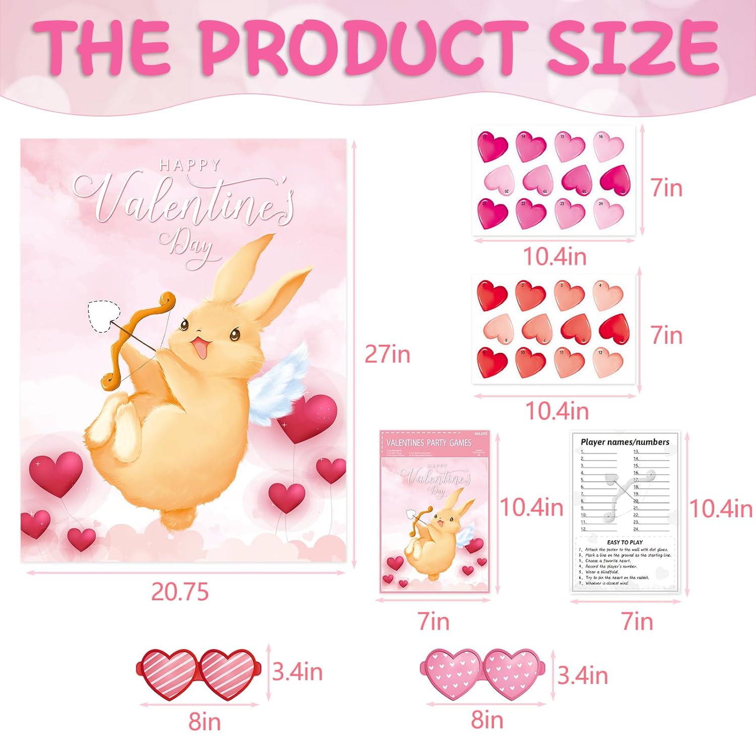 Valentines Game Pin The Heart On Rabbit Poster Game With 24 Stickers Valentine'S Party Decorations Cute Bunny Engagement Wedding Birthday Favor Supplies