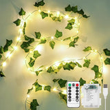 33FT 100 LED Ivy Vine Fairy Lights with Remote Control Battery and USB Powered Fake Leaf String Lights for Bedroom Garden Wall Party Wedding Room Decor