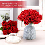 240 Pcs Artificial Rose Flowers Bouquet Silk Realistic Flowers Bulk Centerpieces Diy Bride Fake Rose For Home Bridal Wedding Party Decorations(Red)