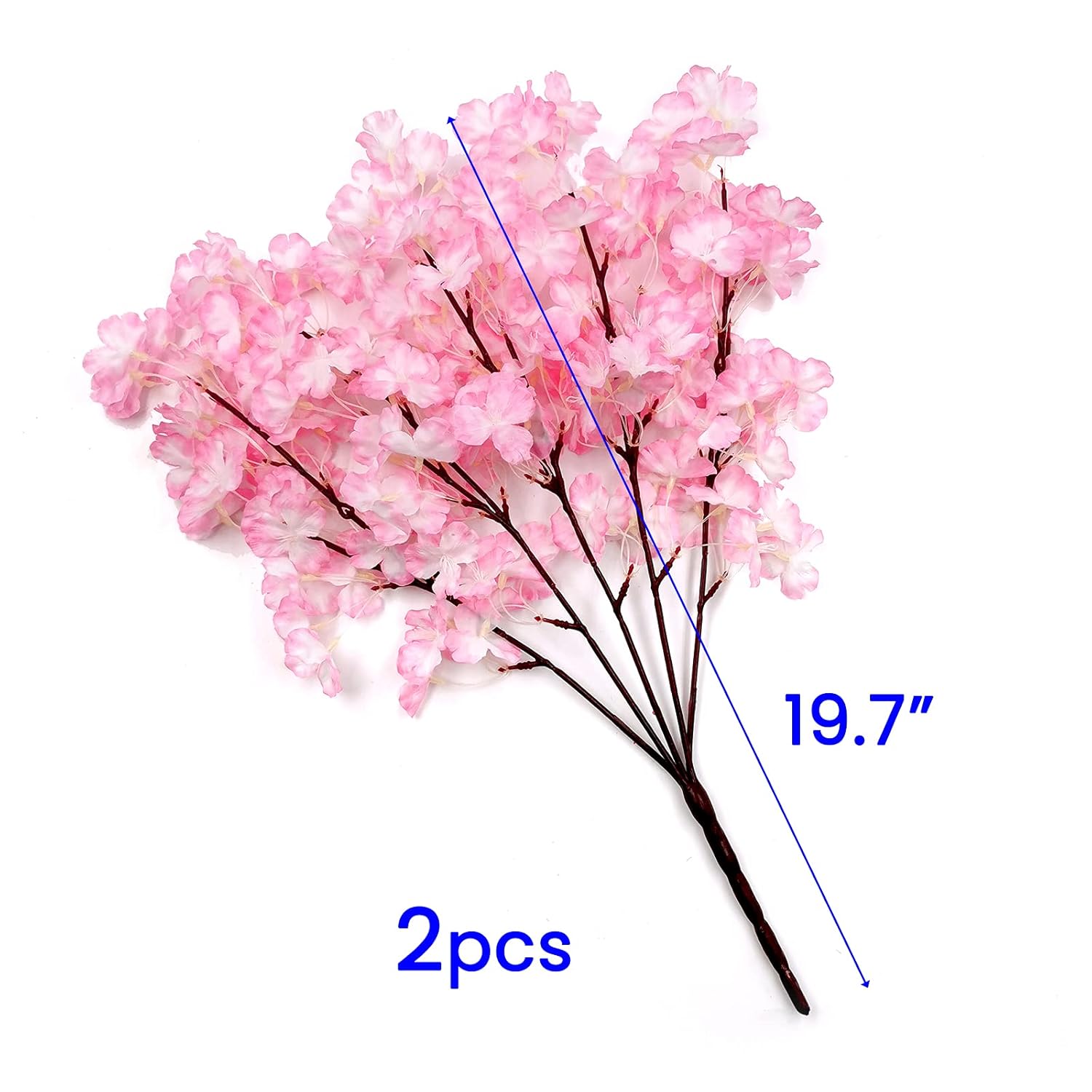 2Pack Artificial Cherry Blossom Flowers, 19.7 Inch Silk Cherry Blossom Branches Faux Pink Cherry Blossom Stems Realistic & Lifelike For Diy Garden Home Hotel Wedding Party Decor