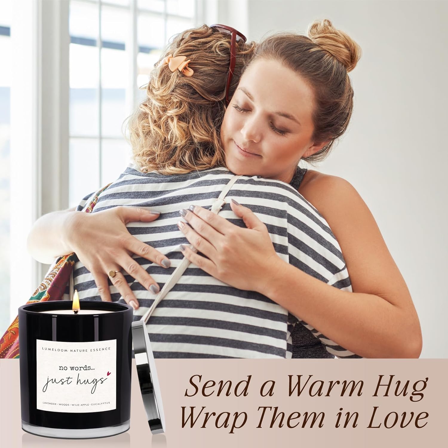 Sympathy Gifts For Loss Of Loved One, No Words Just Hugs Candle - 9Oz Lavender Scented Soy Wax Candle, Memorial, Thinking Of You, Bereavement, Grief, Miscarriage, Get Well Gifts For Women