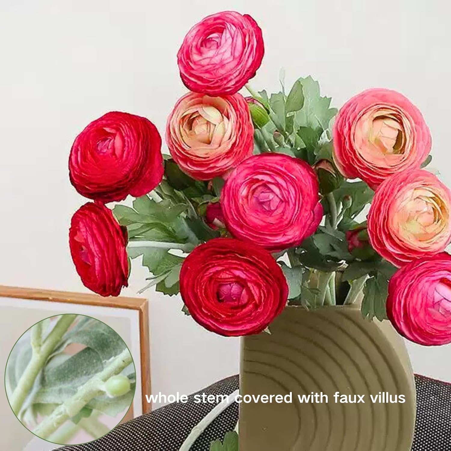 Ranunculus Artificial Flowers, 10Pcs Fake Silk Ranunculus Flowers Faux Flower Bouquet For Wedding Bouquets Centerpieces Vase Home Table Kitchen Decorations(Hot Pink)