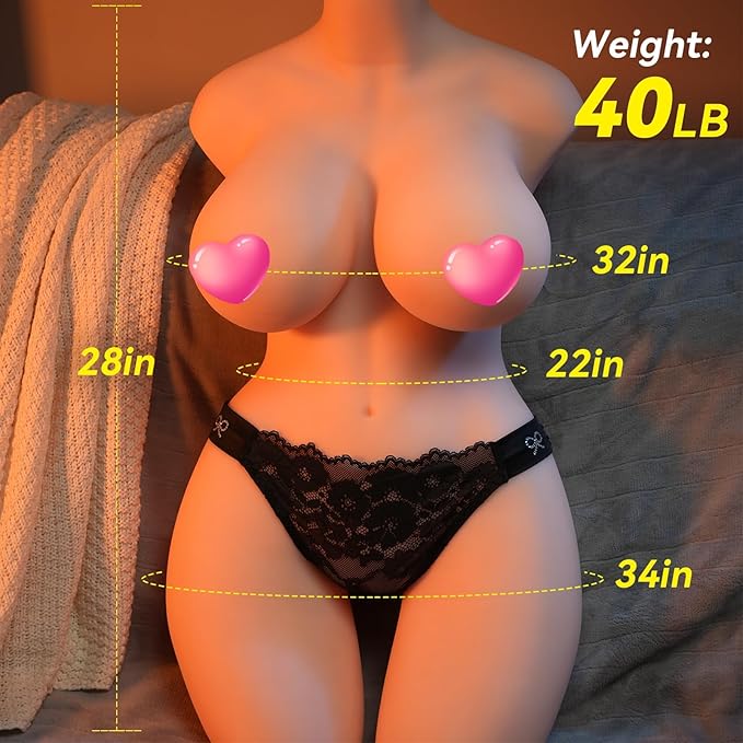 40LB Life Size Male Sex Doll Torso with Plump Boobs Butt 3D Vagina Anal Tunnels