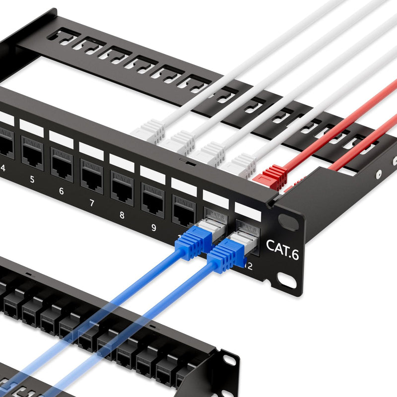 12 Port Rj45 Through Coupler Cat6 Patch Panel With Back Bar, Wallmount Or Rack