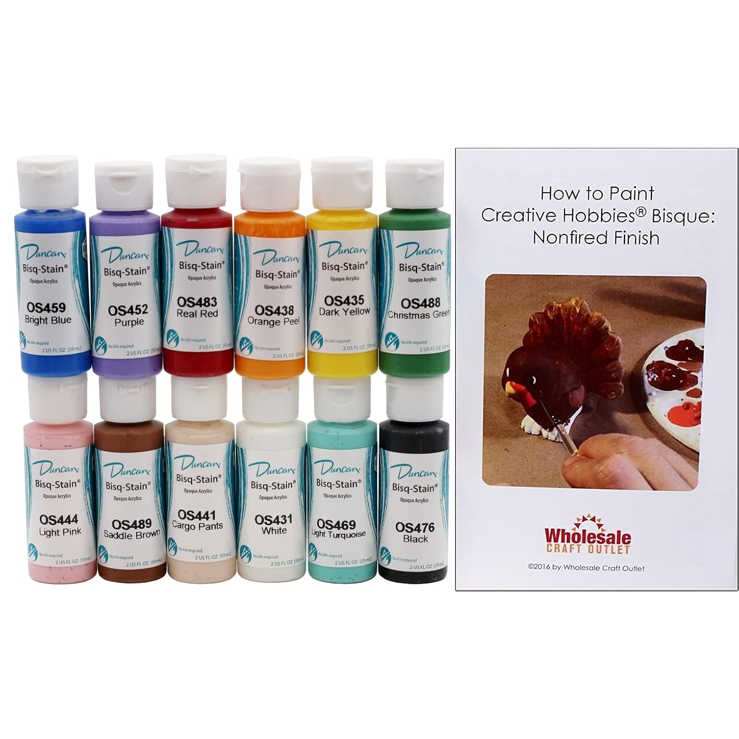 Duncan Oskit-1 Acrylic Paint Set, 12 Popular Colors In 2 Ounce Bottles With Free How To Paint Ceramics Book